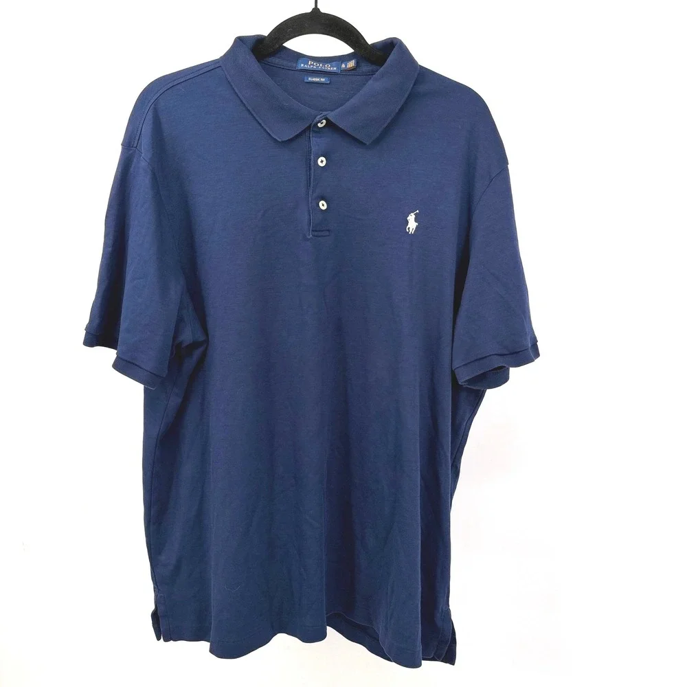 Polo Ralph Lauren Mens XL Polo Shirt Navy Blue Classic Fit Short Sleeve